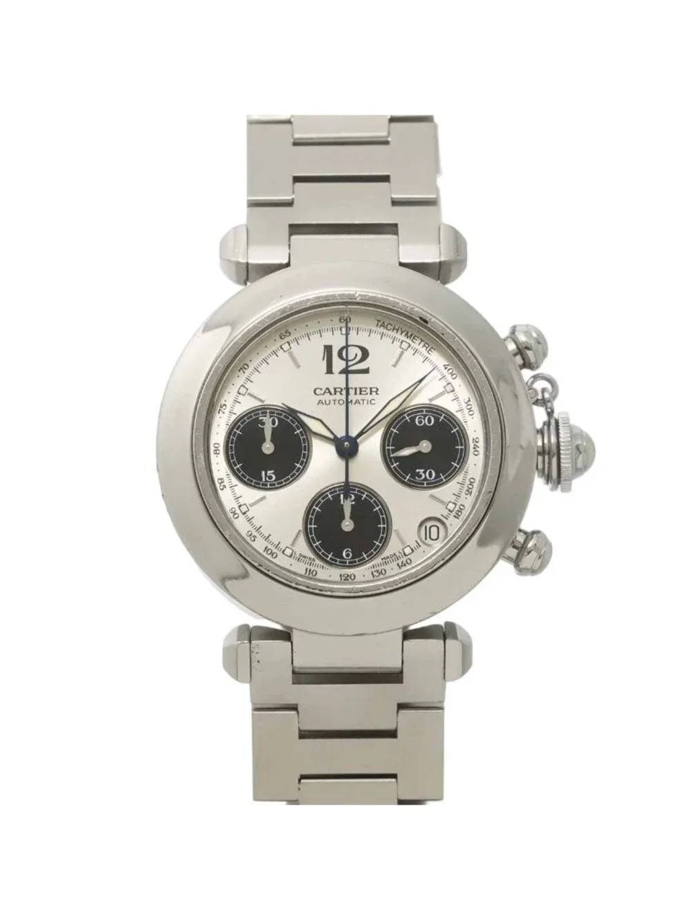 Cartier Pasha C Chronograph Boys Watch Date Silver Automatic Pashac